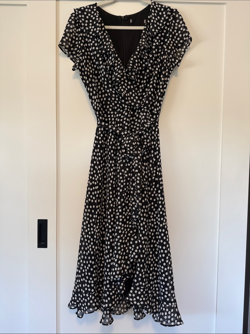 Calvin Klein Black & White Polka Dot Wrap Midi Dress